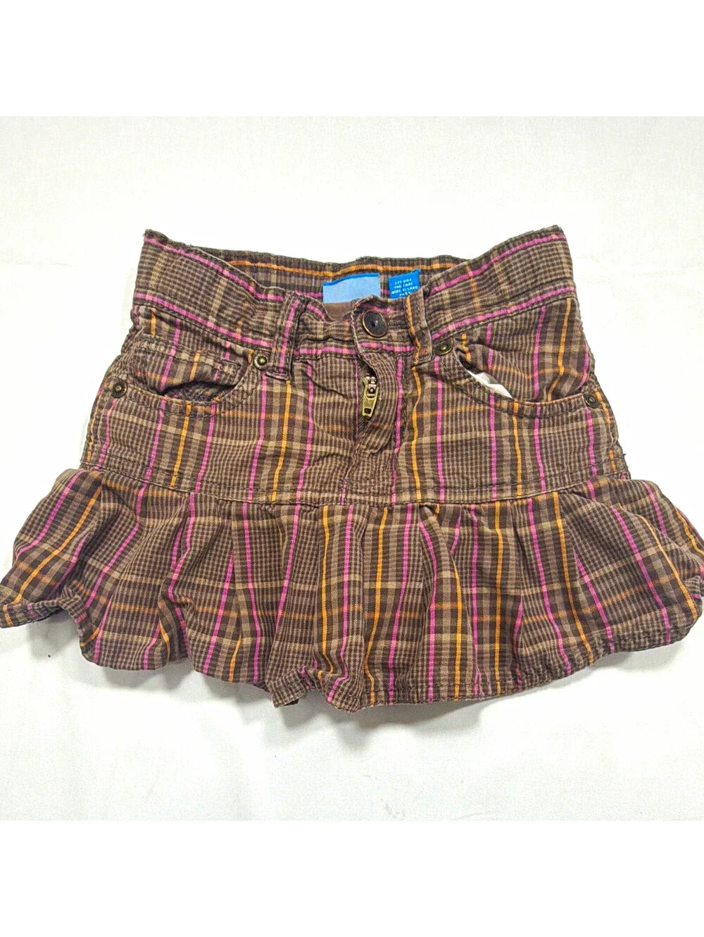 The Children's Place Girls Plaid Ruffle Skort 4T Cotton Pockets Gray Pink